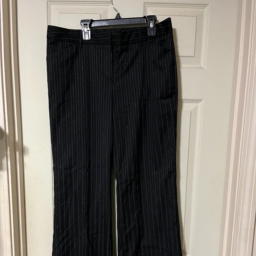 Express Editor Black dress pants, 10, gold pinstripes